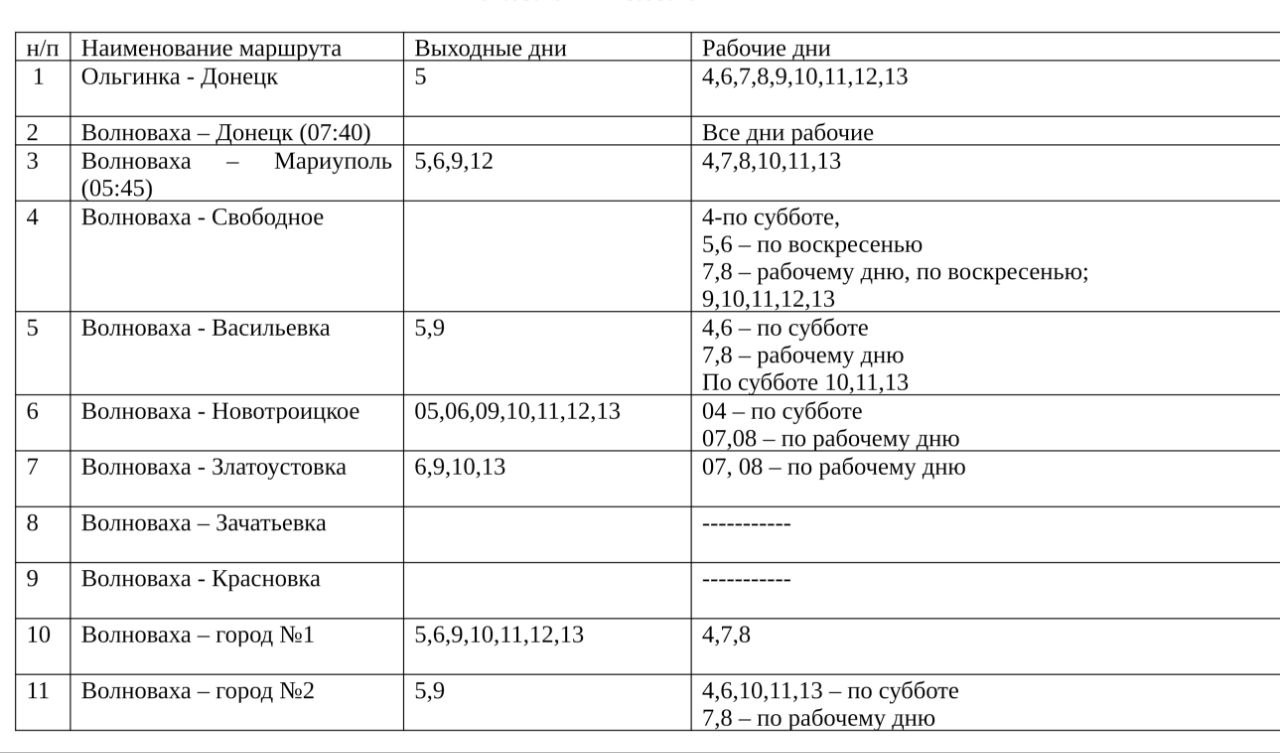 График движения автобусов в праздничные и выходные дни с 04.04.2024 по 13.05.2024.